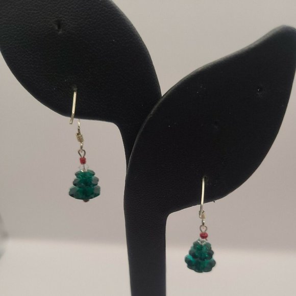 CHRISTMAS TREE EARRINGS SWAROVSKI CRYSTALS Holiday Jewelry - Picture 3 of 4